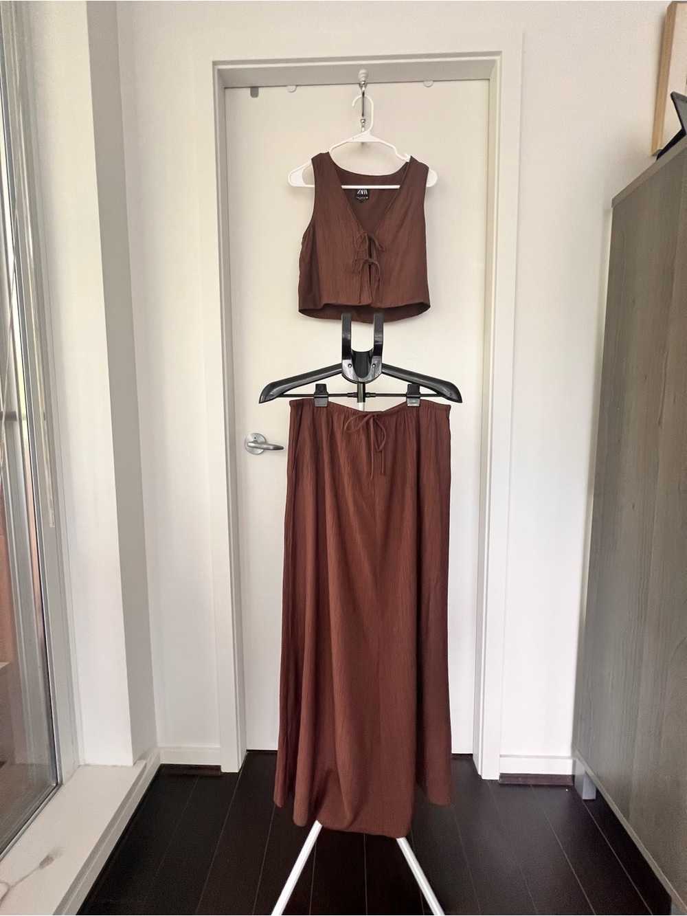 Zara Rust Brown Flowing Maxi Skirt/ Top Combo
